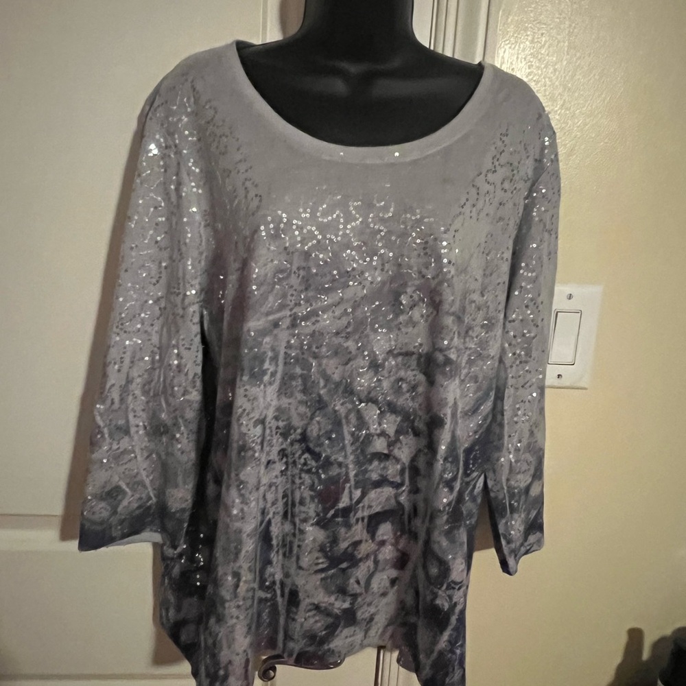 Gray Sequin Oversized Blouse